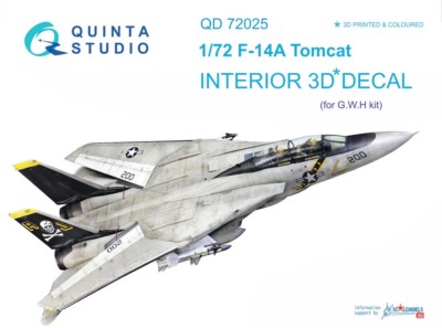 1/72 Quinta 3D Interior Decal #72025 F-14A Tomcat For GWH