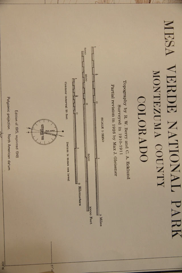 MESA VERDE NATIONAL PARK COLORADO - VINTAGE USGS TOPOGRAPHIC MAP 1948 - 45"x31" - Image 3 of 4