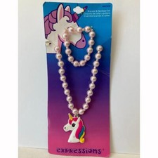 Unicorn Children's Pearl Like Beaded Necklace  Bracelet Birthday Party Favors