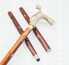 Working Style Antique Cobra Snake Head Handle Wooden Walking Stick Cane Brown