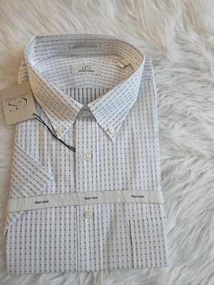 SIZE XXL COOPER & STUART (NEW) White & Blue Short Sleeve Dress Shirt Lot 181