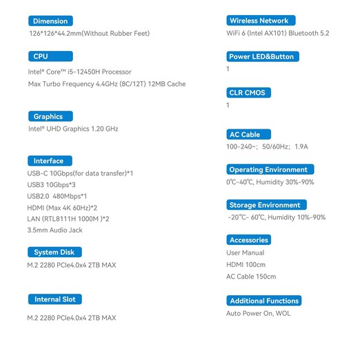 Beelink EQi12 Intel i5-12450H Mini PC RAM24GB SSD500GB DDR5 Windows11 Computers - 第 4/19 張圖片