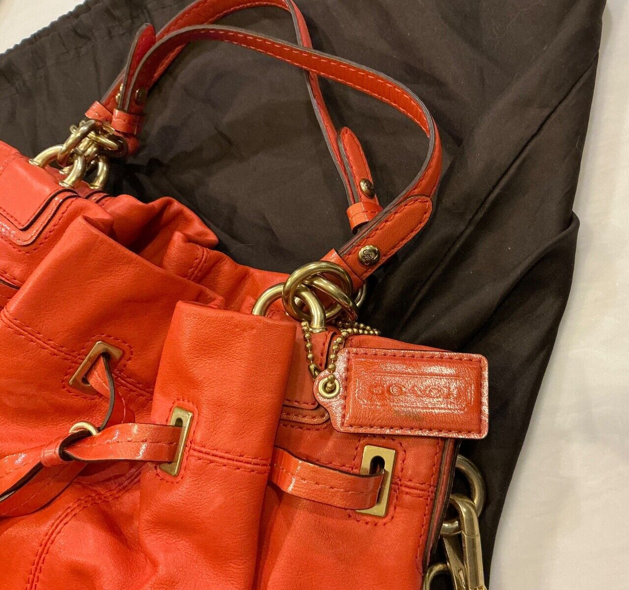 EUC Coach Peyton Drawstring Large Orange Shoulder… - image 13