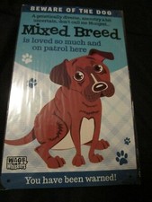 Decorative Metal Sign Dog Sign Beware of the Dog Mixed Breed 5" x 9"