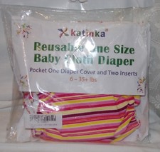 Katinka Reusable One Size Baby Cloth Diaper Cover and Inserts Striped New Girls