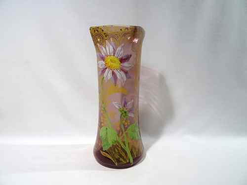 ANCIEN VASE EN VERRE SOUFFLE EMAILLE FLEUR ET MUGUET LEGRAS GLASVASE VASE GLASS