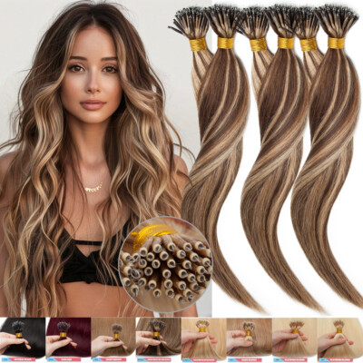 1G Bean Hair Extensions Nano Ring Micro Tip Remy Human Hair Micro Loop Highlight