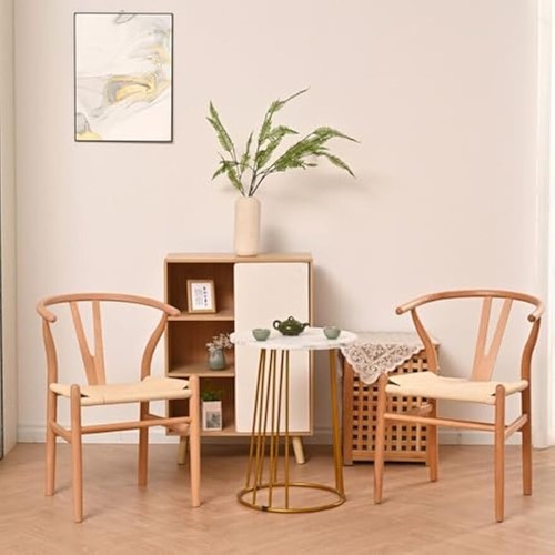 Wishbone Chair Natural Solid Wood Dining Chair with Canvas Seats for Dining Room