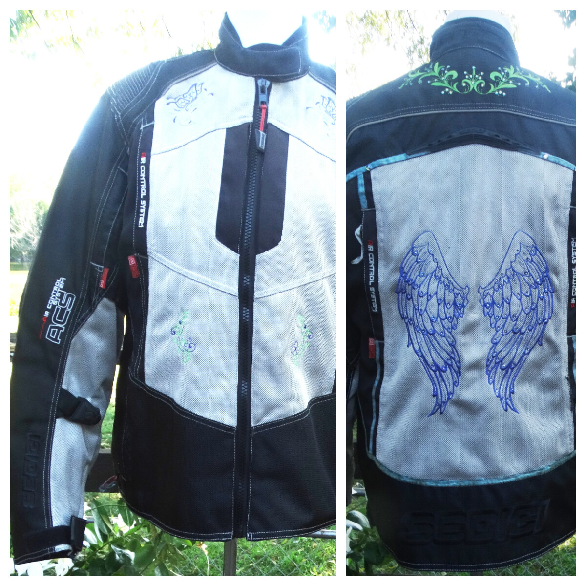 Sedici Alexi Women's XL Mesh Motorcycle Jacket, wings embroidered