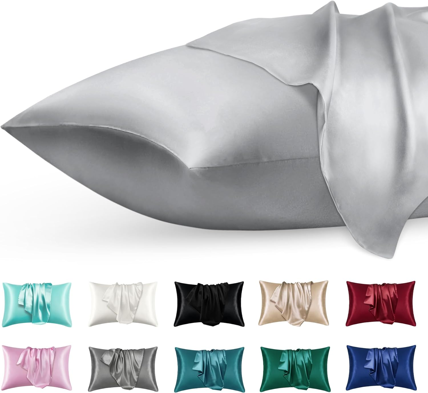 Satin Silk Pillowcase for Skin and Hair, 2 Pack - Envelope Closure - Bedding Sta-image