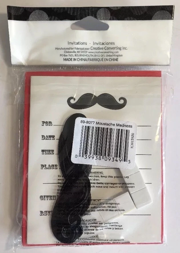 Mustache Madness Invitations Invites Red Black Party Birthday Event - Image 3 of 4