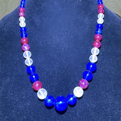 Collar de cuentas de zafiro rubí estrella cuentas redondas coloridas creado en laboratorio de alta calidad - Imagen 2 de 6