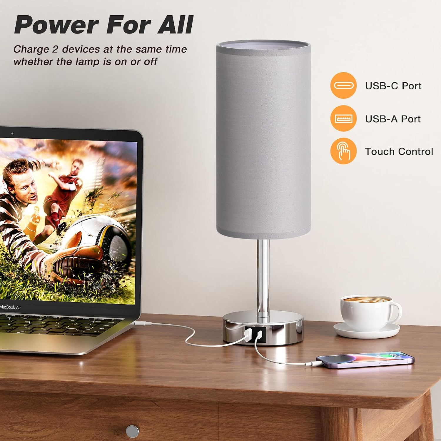 Aooshine Bedside Lamps| Table Lamp with 2 USB Charging Ports| Touch Control view 2