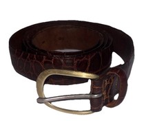 VTG Leather Embossed Belt Brown Solid Brass Buckle