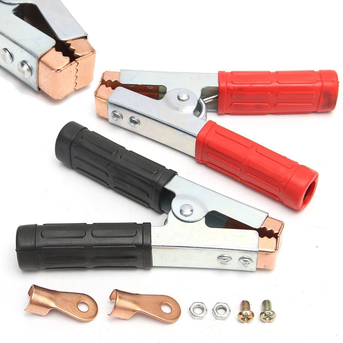 Insulated Alligator Clips Durable Heavy Duty Black & Red Boot 600a 2-pack