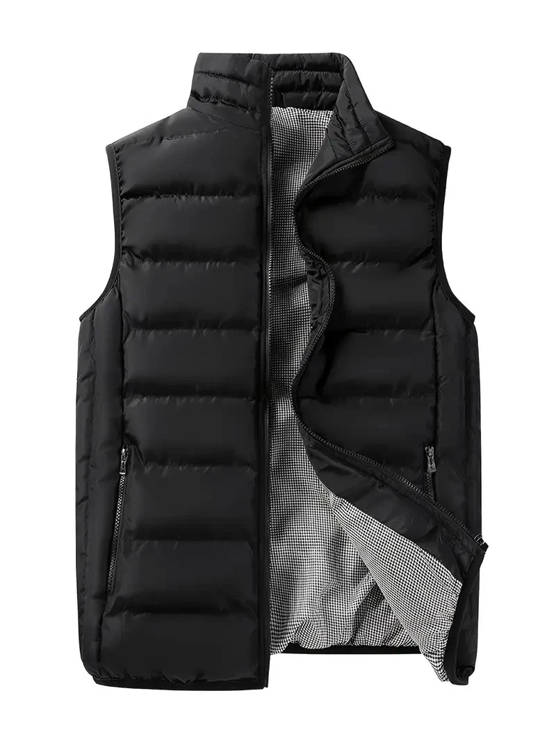 NEW! Men's Windproof Vest with Stand Collar & Zipper Pockets BLACK XL