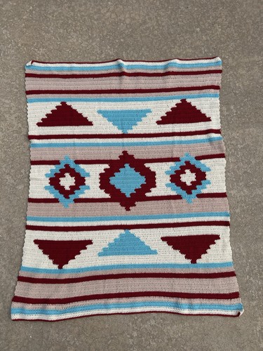 Vintage Südwesten Azteken inspiriert Handarbeit afghanische indische Decke Navajo gehäkelt - Bild 3 von 5
