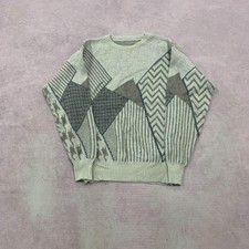 Vintage abstract knitted jumper Patterned Grandad knit sweater Men's M