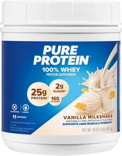 Pure Protein Powder, Whey, High Protein, Low Sugar, Gluten Free, Vanilla Cream, 