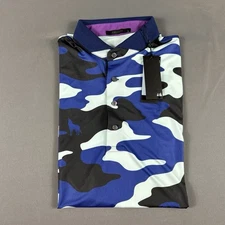 Greyson Golf Shirt Polo Sleeve Logo Camo Scape Print Medium Blue NWT MSRP $118
