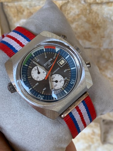 Cronógrafo suizo de cuerda manual Sicura Chrono 17J años 60 vintage 40 mm buzo raro - Imagen 8 de 24