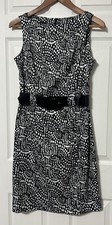 AGB Dress Women’s Black & White Belted Dress Sleeveless Boatneck Size 6