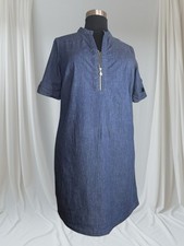 Anne Klein Oversized Boho Chic Tunic Shift Denim Dress Gold Zip perfect look XL