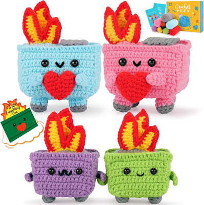 Crochet Kit for Beginners, 4PCS Dumpster Fire Crochet Starter Kit with Step-By-S
