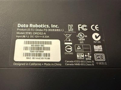 Data Robotics Drobo FS DRDS2-A NAS With AC Adapter and Fully Tested