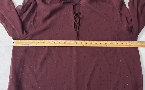 INC Top Womens Sz XXL Burgundy Sheer Ruffle Slv Swiss Dot Fairy Y2K Romantic - Picture 17 of 18