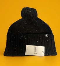CALVIN KLEIN Knit W/Pom WINTER BEANIE Hat-Color Black-ONE SIZE-New   