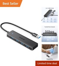 Ultra Slim 4-Port USB Hub - Plug and Play USB Splitter for Quick File Transfer