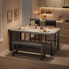 Space-Saving Dining Table Set with Cushioned Seating, Farmhouse Modern Design