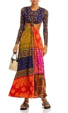 NWT FARM Rio Bandana Dream Multicolor Cut Out Maxi Dress Long Sleeve   L   $265