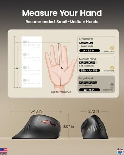 Ergonomiczna pionowa mysz bezprzewodowa, akumulatorowy Bluetooth, wiele urządzeń, czerwona - Zdjęcie 6 z 7
