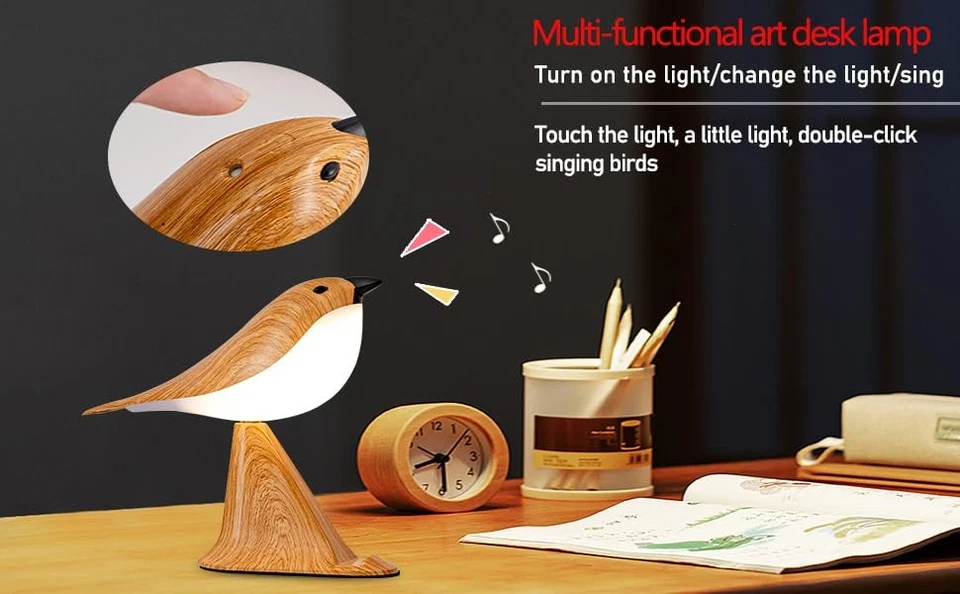 Lámpara de Escritorio Pájaro Pequeño, Lámpara de Mesa Inalámbrica Recargable Remoto con 3 Colores Te... Foto 2 de 4