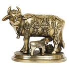 Brass Kamadhenu Idol The Wish-Fulfilling Cow and Calf Statue Sculpture Figurine