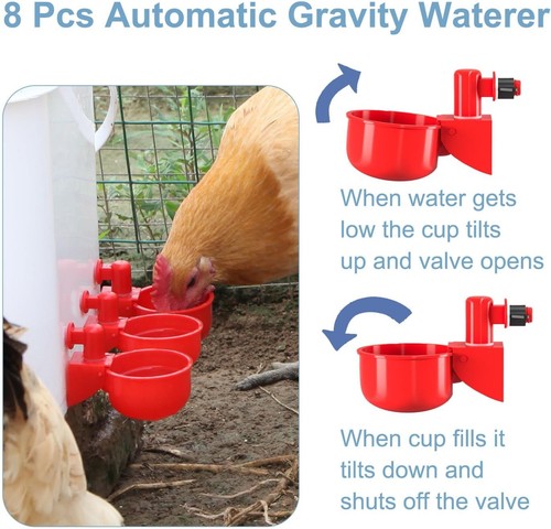 Chicken Feeder No Waste Automatic Poultry Ports White and Red - 第 3/6 張圖片