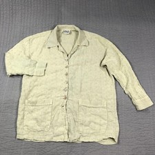 Johnny Was Collection Jacket Womens Medium Green Linen Eyelet Pockets USA Boho