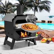 Wood Fired Pizza Oven Outdoor Stove with Stainless Steel Roof Black Multi Fuel