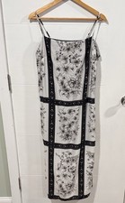 H M White Black Floral Slip Dress Scoop Neck Strappy Sleeveless Midi Size M