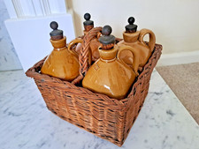 SET OF 4 x VICTORIAN SALTGLAZED STONEWARE SPIRIT DECANTERS BOTTLES BASKET 1877