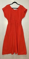 GAP Gauze Maxi Dress Size M Tomato Red Smocked Waist VNeck Preppy Pockets Summer