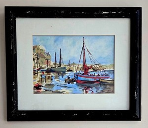 Vintage Midcentury Impressionist Marine Seascape Watercolor - Signed