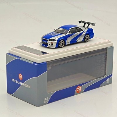 Focal Horizon FH 1/64 Nissan Skyline R34 GTR Silver Blue Diecast Models Car