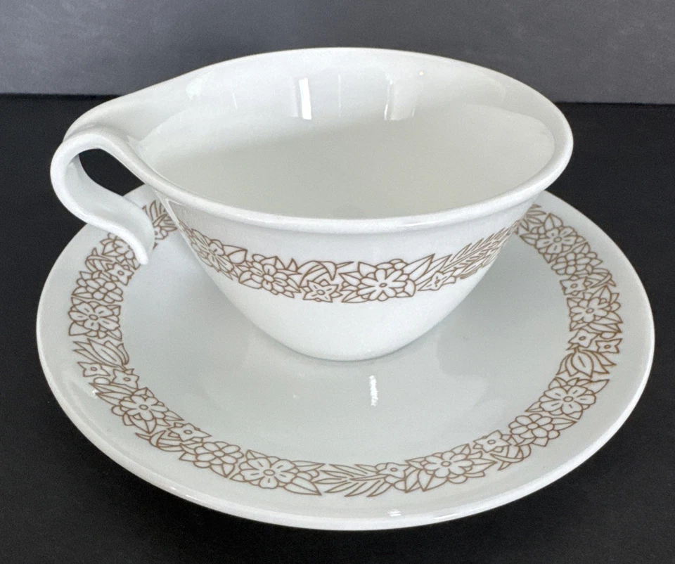 "Juego de 4 tazas y platillos Corelle Corning Woodland marrón vintage redondos de 6,25""" Foto 2 de 4