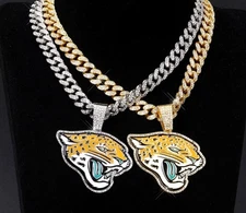 Jacksonville Jaguar Gem Chain Necklace 24" Gold Silver Pendant Fan Jewelry