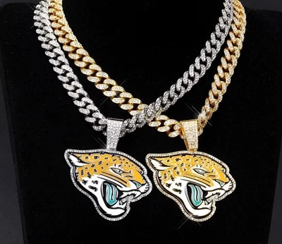 Jacksonville Jaguar Gem Chain Necklace 24" Gold Silver Pendant Fan Jewelry