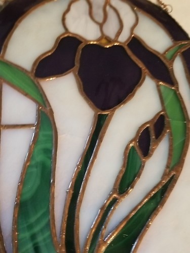 Stained Glass Iris Hanging Suncatcher Vintage Copper Foil **see Description - Picture 2 of 11