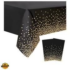2 Packaging Black and Gold Plastic Tablecloth, 54 inch x108 inch Rectangular ...